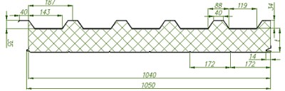 Кровельная сэндвич панель чертеж